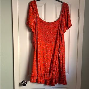 Floral printed shirred sundress with ruffle